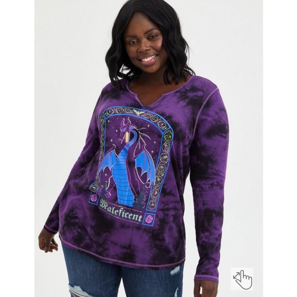 Torrid Notch Neck Top Disney Maleficent Tie Dye